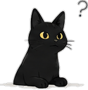 Helpie the cat looking sceptically at a question mark