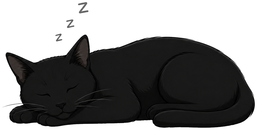 Helpie the cat curled up asleep